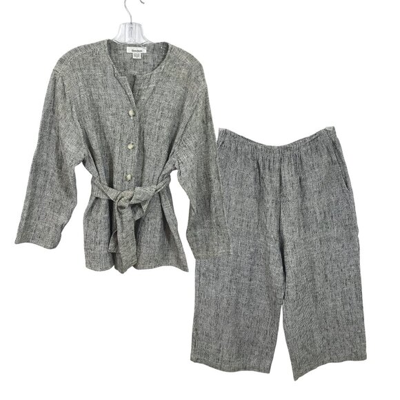 Vintage Wide Leg Trouser Pants and Belted Jacket Black White Women M, SANGAM - Picture 1 of 16